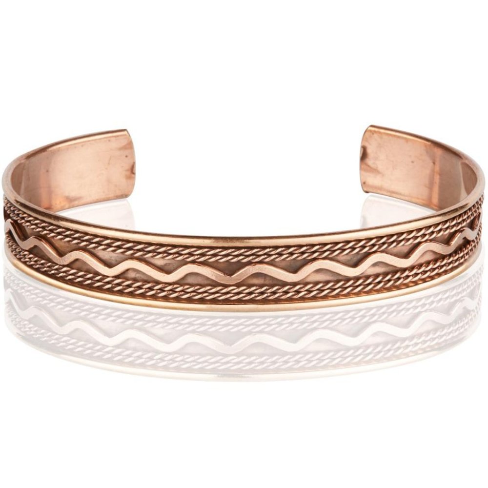 Pure Copper Bracelet Cuff Bangle Wave Design